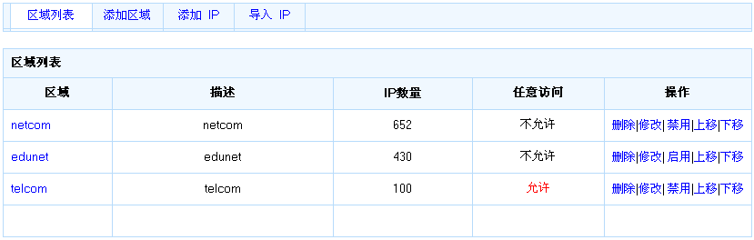 区域列表界面