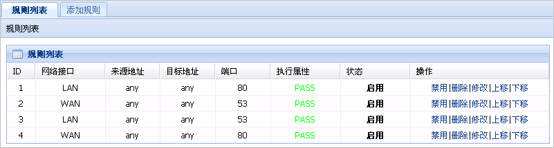 安全规则列表界面